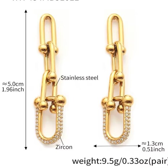 Anthro 18K Gold Plated Thickness Geometric U-Hoop Minimalist Modern Pin Earrings - Picture 2 of 16